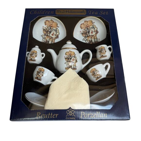 Reutter Porzellan Mj Hummel 3 Children 11 Pc Tea Set Gold Rimmed Germany - Picture 1 of 6
